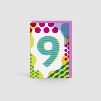 Age Nine Colourful Geometric Pattern Kids Birthday Card, 2 of 3