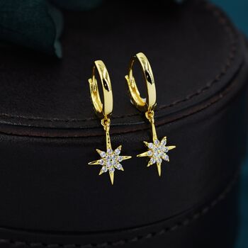 Sterling Silver Starburst Huggie Hoop Earrings, 8 of 12