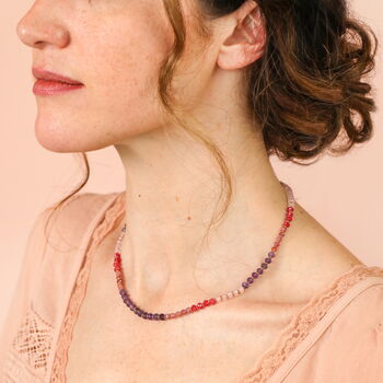 Stainless Steel Multi Semi Precious Stone Beaded Necklace In Gold Plating, 3 of 5