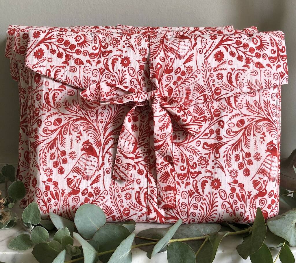 Fabric Gift Wrap, Red Bird Design, 1 of 6