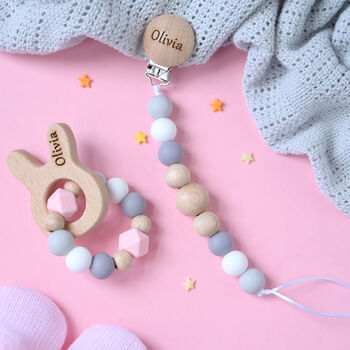 Personalised Baby Teether With Wooden Bunny Shape, 4 of 4
