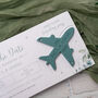 Eucalyptus Wedding Boarding Pass Save The Date With Acrylic Magnetic Plane, thumbnail 4 of 5