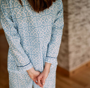 Powder Blue Moroccan Print Handmade Pyjama Set, 4 of 12