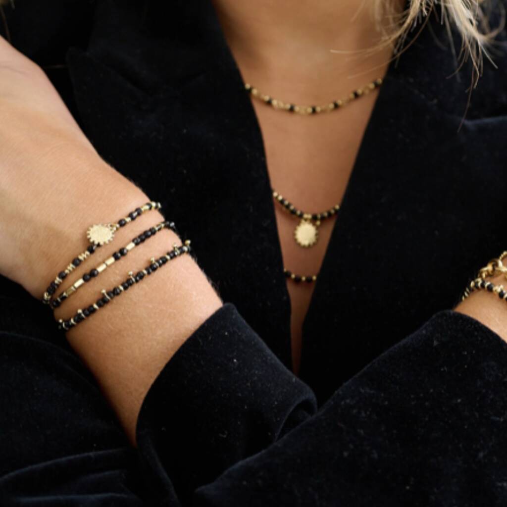 Ebony Black Spinel Thread Through Bracelet By Boho Betty