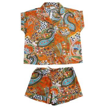 Ladies Orange Paisley Print Cotton Short Pyjama Set, 4 of 4