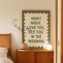 Night Night, Love You Wall Print | Olive Green And Cream, thumbnail 2 of 4