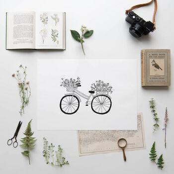 Hand Drawn Flowers And Bikes Print, 2 of 4