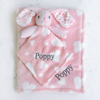 Personalised Bunny Hearts Comforter And Blanket Set, 3 of 9