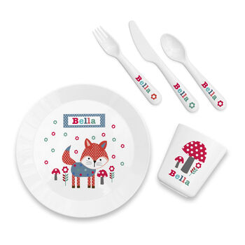 Personalised Kid's Little Fox Dinner Set, 5 of 5