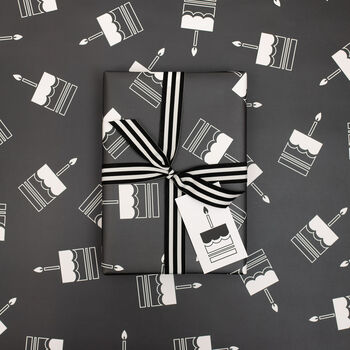 Luxury Black And White, Birthday Cake Wrapping Paper, 5 of 5