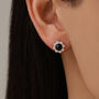 Vintage Inspired Black Onyx Flower Cz Stud Earrings In Sterling Silver, thumbnail 1 of 12
