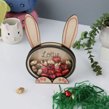 Personalised Wooden Easter Bunny With Gold Foiled Eggs, 4 of 12