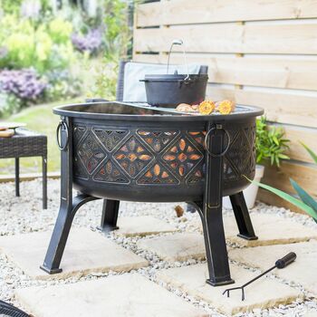 Moroccan Pattern Deep Bowl Firepit With Grill, 3 of 8