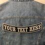 Large 29cm Bottom Arched Rocker One Line Personalised Text Embroidered Fabric Iron On Patch, thumbnail 1 of 6