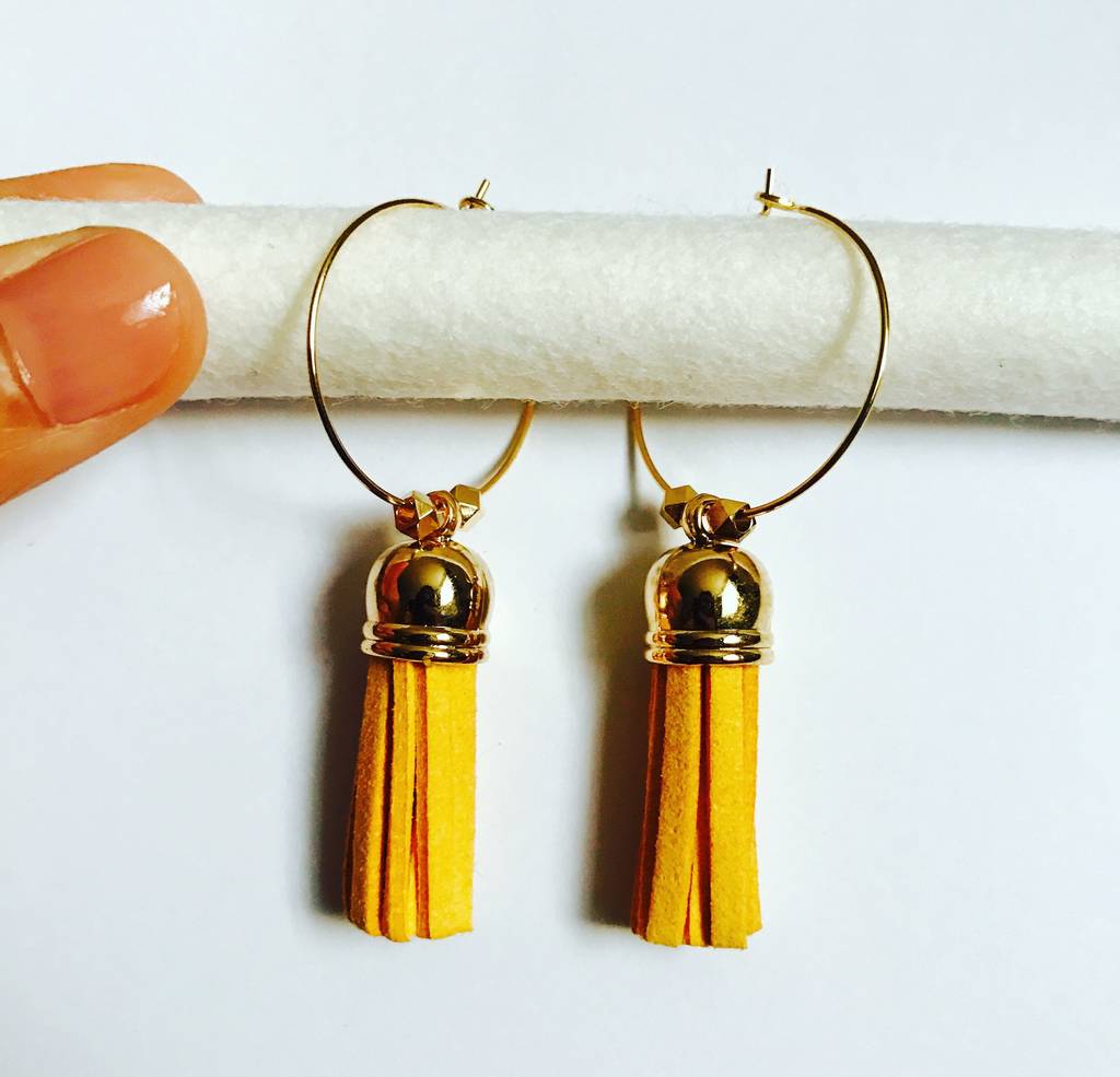 Mustard Large Tassel Gold Hoop Earrings By The Abstract Bee