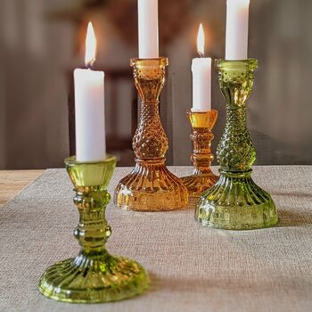 Green Glass Dinner Candlestick Two Sizes, 2 of 9