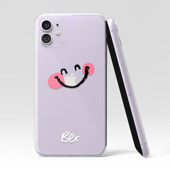 Personalised Pink Smiley Name Clear Phone Case, 3 of 5