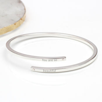 Diamond And Gold Plated Or Silver Personalised Bangle, 3 of 5