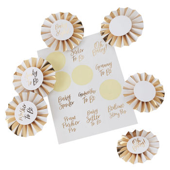 White And Gold Oh Baby Baby Shower Party Badge Kit, 2 of 3
