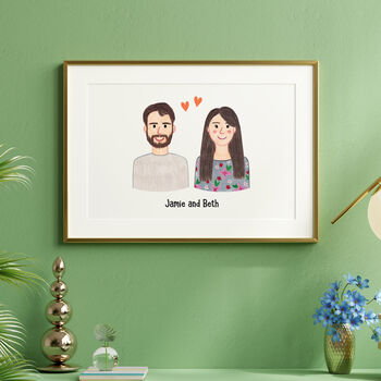 Personalised Couple Portrait Hand Drawn Print, 7 of 7