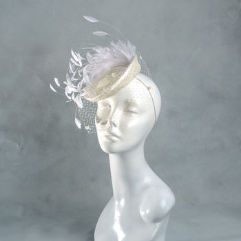Bridal Feather Cocktail Hat With Net Veil, 5 of 7