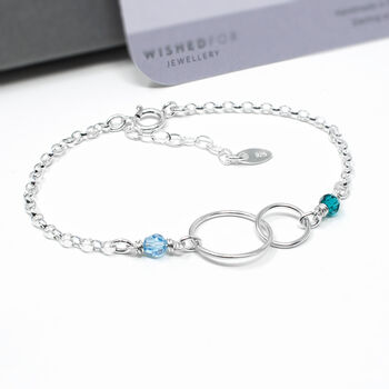 New Mum Bracelet, Linked Circles And Birthstones Sterling Silver, 2 of 4
