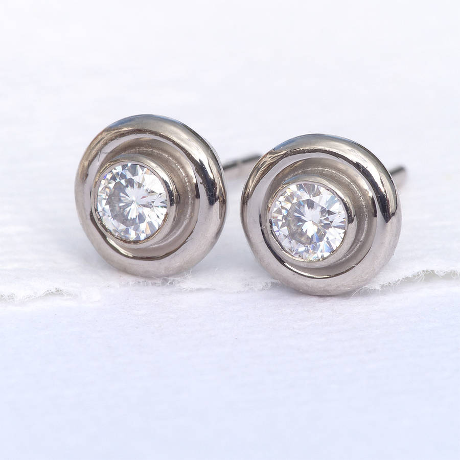 Moissanite Stud Earrings In 18ct White Gold By Lilia Nash Jewellery