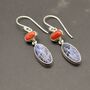 Red Coral, Blue Sapphire Earrings, thumbnail 3 of 6