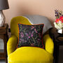Hydrangea Black Botanical Patterned Cotton Cushion, thumbnail 5 of 7