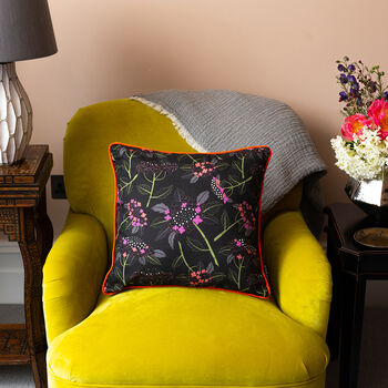 Hydrangea Black Botanical Patterned Cotton Cushion, 5 of 7