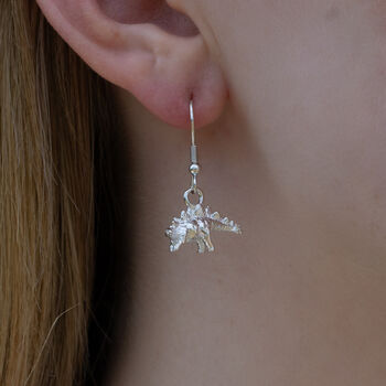 Sterling Silver Stegosaurus Earrings, 3 of 6