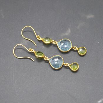 Peridot Blue Topaz Gold Plated 925 Silver Earrings, 5 of 5