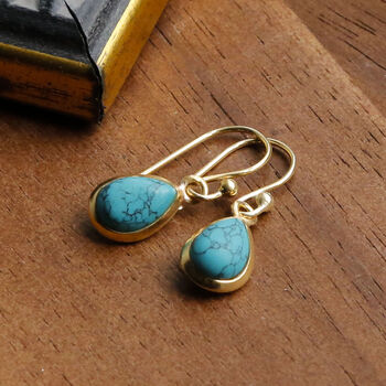 Gold Plated Turquoise Teardrop Earrings, 3 of 5