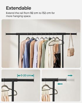 Extendable Clothes Rack On Wheels Shelf Clothes Rail, 4 of 11