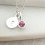 Sterling Silver October Birthstone Initial Necklace, thumbnail 2 of 5