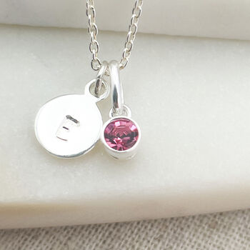 Sterling Silver October Birthstone Initial Necklace, 2 of 5