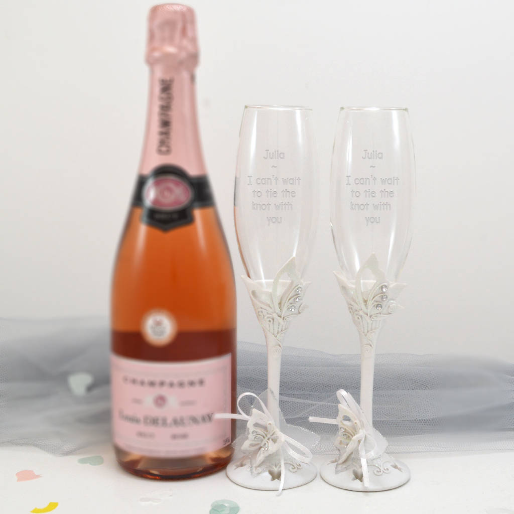Personalised Butterfly Champagne Glasses In Gift Box By