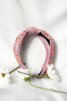 Pink Sprinkle Beaded Twist Knot Headband, 7 of 7