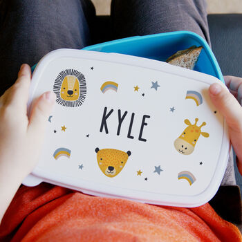 Personalised Safari Animals Blue Lunch Box, 2 of 2