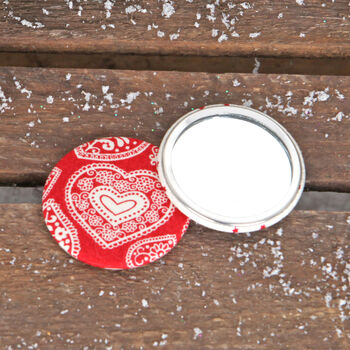 Red Christmas Design Fabric Handbag Mirror, 3 of 5