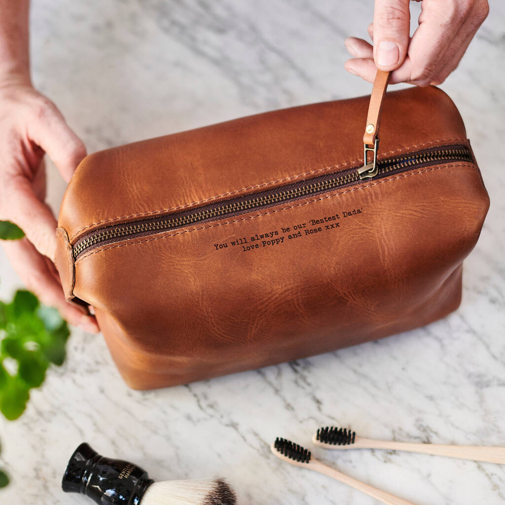 Personal Message Leather Luxe Wash Bag, 1 of 5