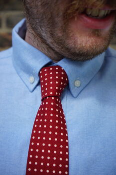 Mens Burgundy And Ivory Polkadot Slim Style Tie, 3 of 10