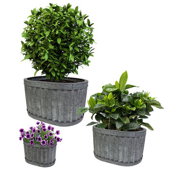 Set Of Three Oval Ribbed Planter Tubs, 2 of 2
