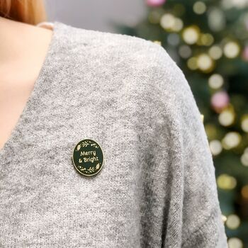 Merry And Bright Traditional Enamel Pin Badge, 3 of 11