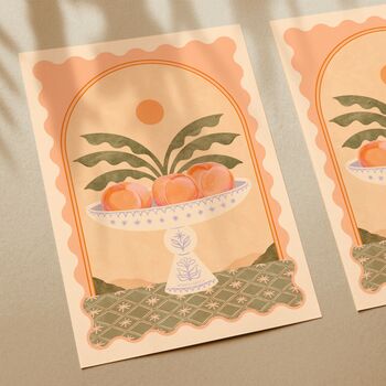 Peachy Daze, Peaches Fruit Bowl Art Print, Still Life Food Poster, 2 of 3