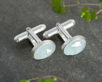 Aquamarine Cufflinks In Solid Sterling And Fine Silver, 3 of 3