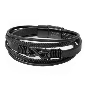 Personalised Infinity Black Leather Stacked Bracelet, 5 of 5