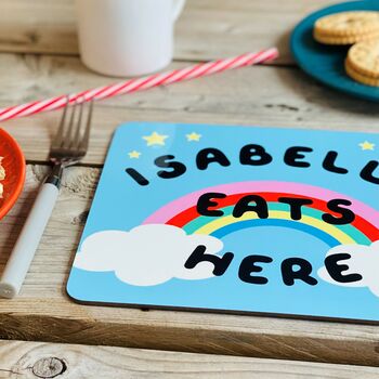 Bright Rainbow And Clouds Personalised Placemat, 2 of 6