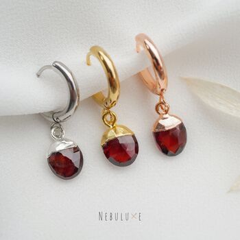 Garnet Birthstone Hoop Earrings, 4 of 10