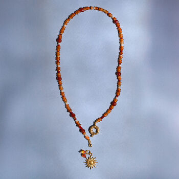 Carnelian Gemstone Bead And Sun Charm Necklace, 3 of 4